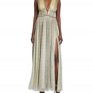 Jonathan Simkhai Metallic Plisse Open-Neck Maxi Dress